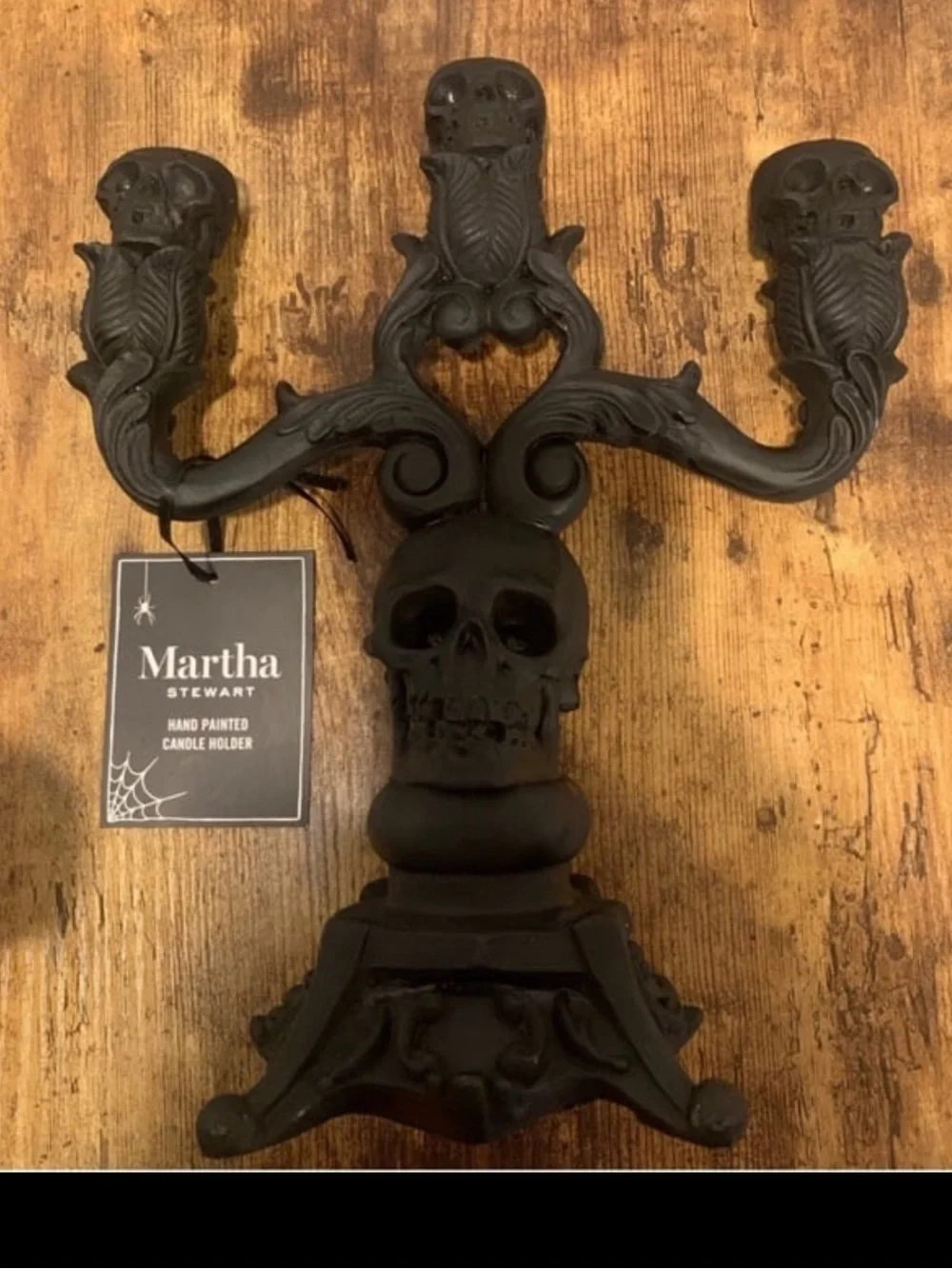 Martha Stewart Black Skull Candelabra, Halloween Candelabra Skull Candelabra
